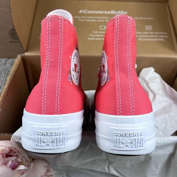 NEW Womens Size 8.5 Custom Converse CTAS Lift Hi Floral Embroidery Platform Shoe - Picture 7 of 9